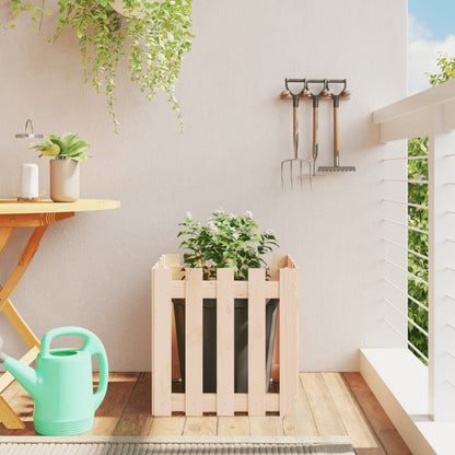 Arriate Elevado Jardín Con Valla Madera Maciza Pino 150X30X30Cm
