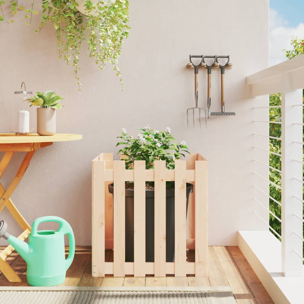 Arriate Elevado Jardín Con Valla Madera Maciza Pino 150X30X30Cm