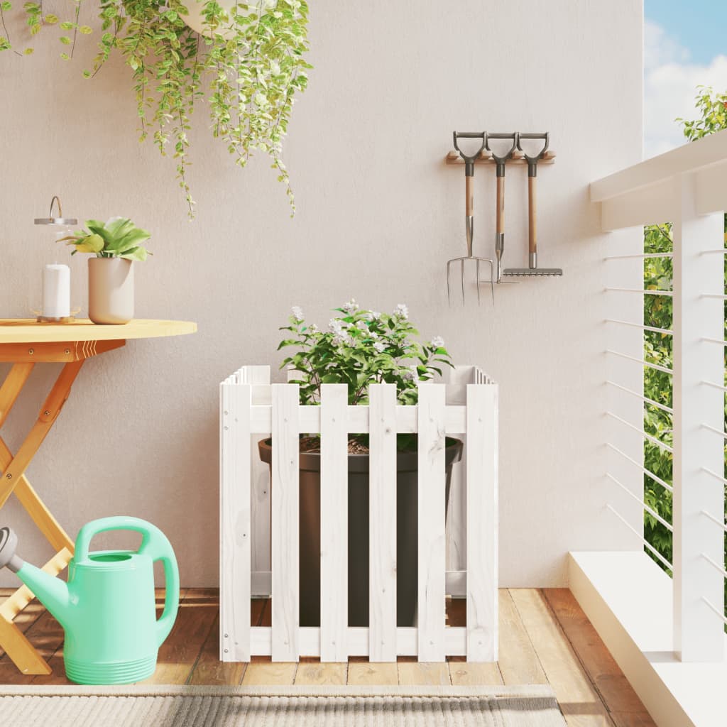 Arriate Elevado Jardín Con Valla Madera Maciza Pino 150X30X30Cm