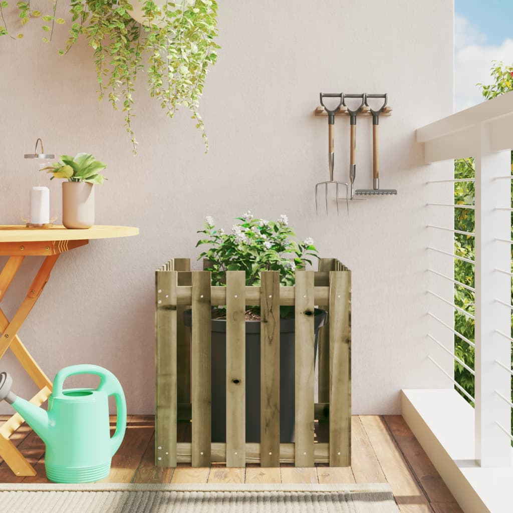 Arriate Elevado Jardín Con Valla Madera Maciza Pino 150X30X30Cm