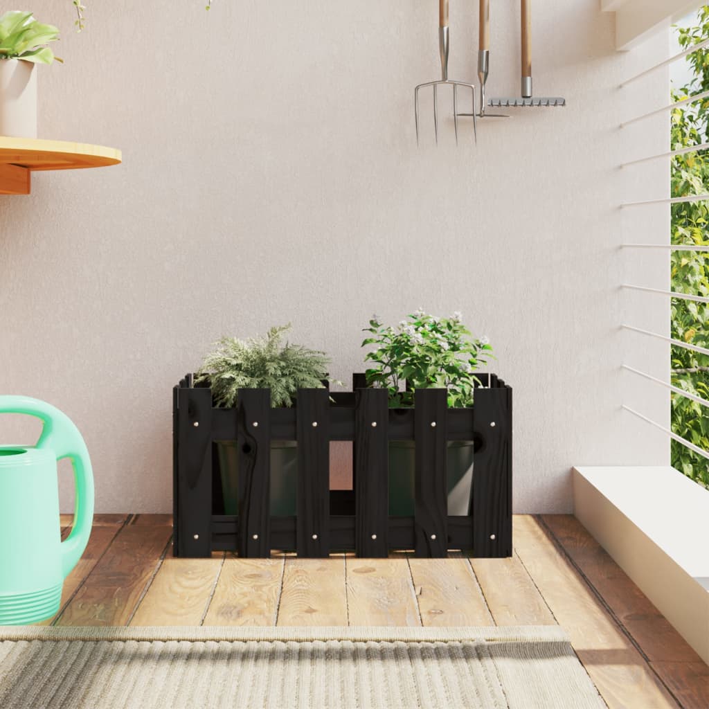 Arriate Elevado Jardín Con Valla Madera Maciza Pino 150X30X30Cm