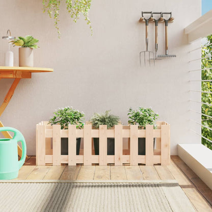 Arriate Elevado Jardín Con Valla Madera Maciza Pino 150X30X30Cm