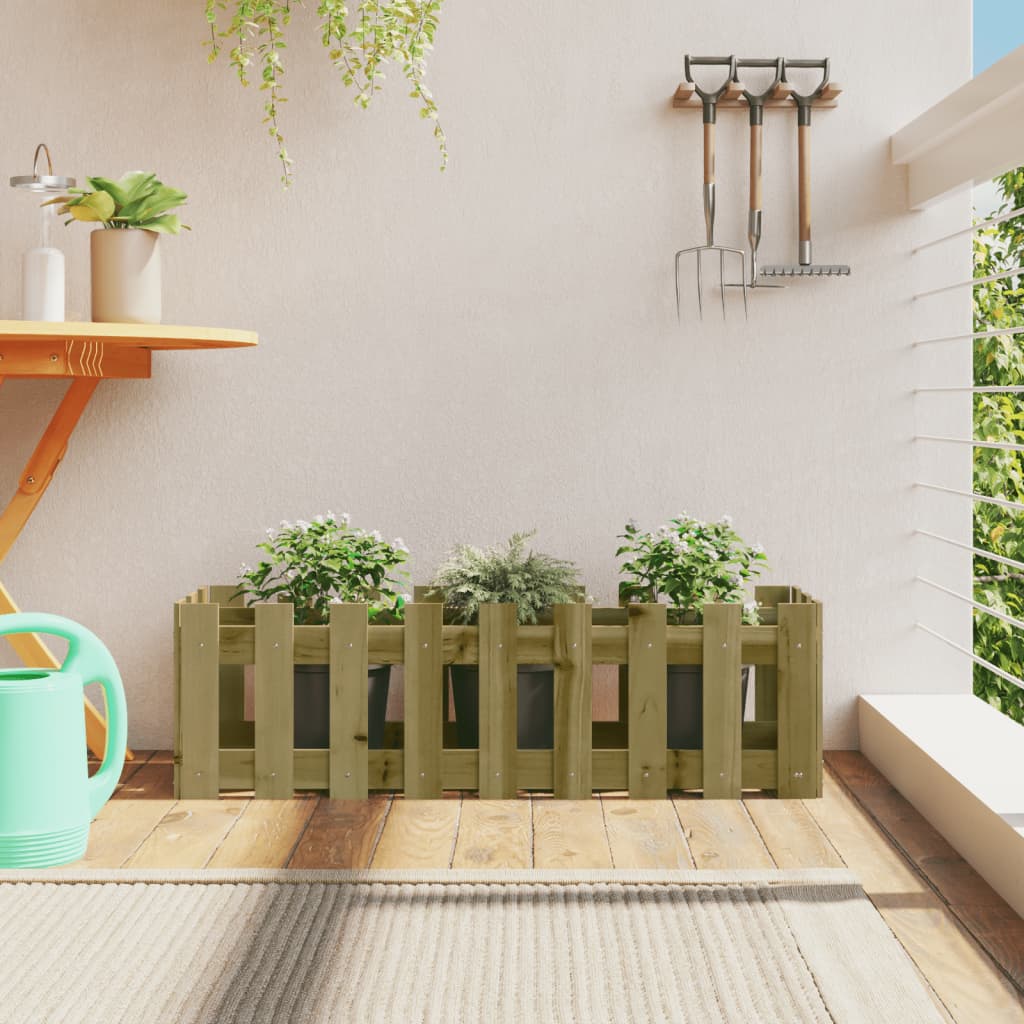 Arriate Elevado Jardín Con Valla Madera Maciza Pino 150X30X30Cm