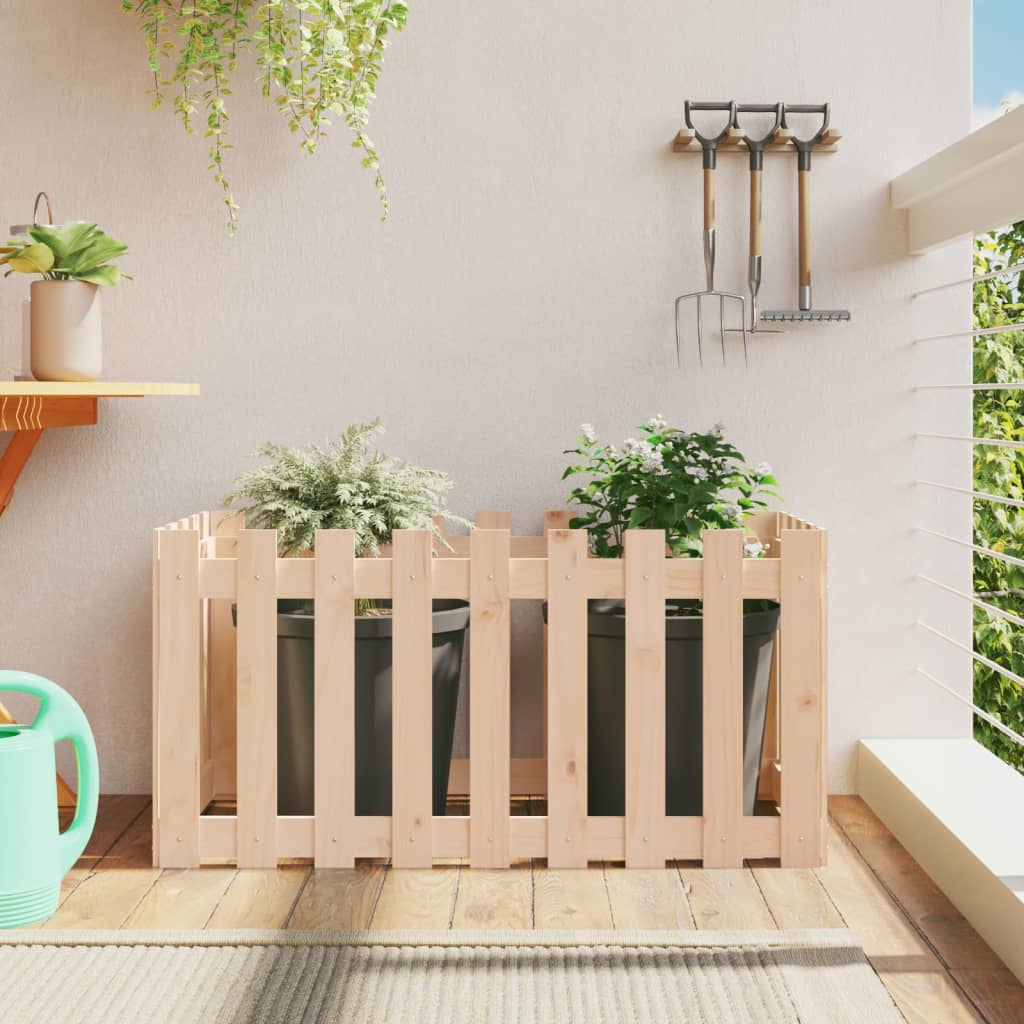 Arriate Elevado Jardín Con Valla Madera Maciza Pino 150X30X30Cm