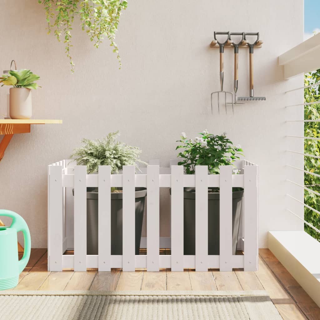 Arriate Elevado Jardín Con Valla Madera Maciza Pino 150X30X30Cm