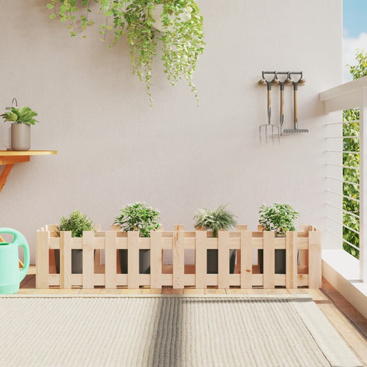Arriate Elevado Jardín Con Valla Madera Maciza Pino 150X30X30Cm