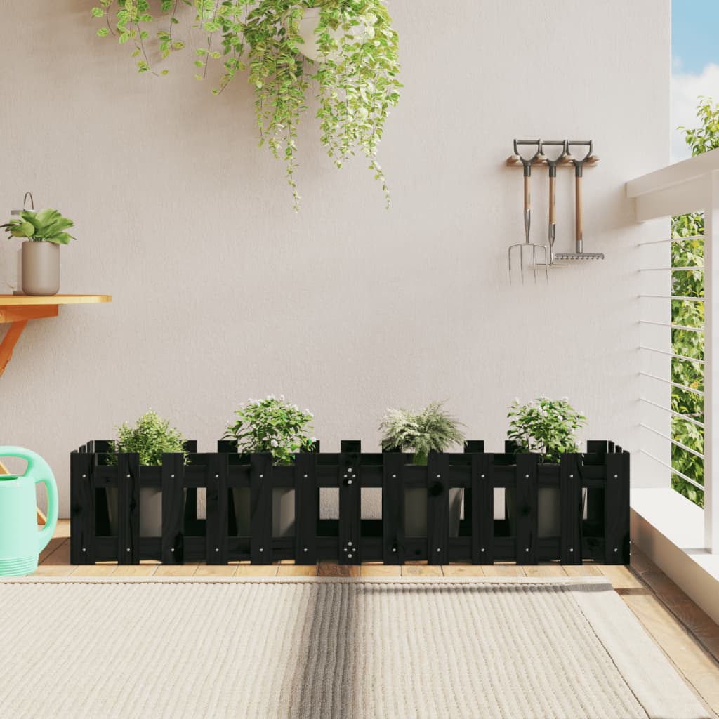 Arriate Elevado Jardín Con Valla Madera Maciza Pino 150X30X30Cm