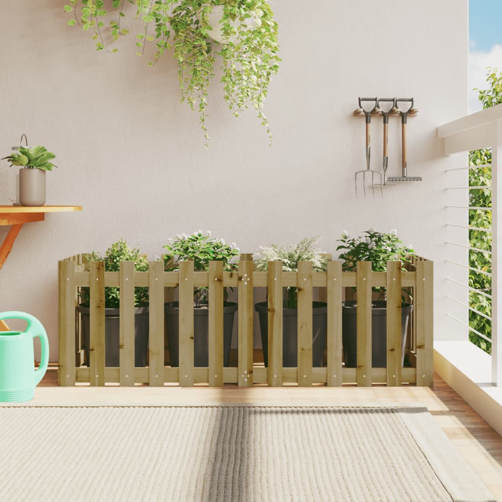 Arriate Elevado Jardín Con Valla Madera Maciza Pino 150X30X30Cm
