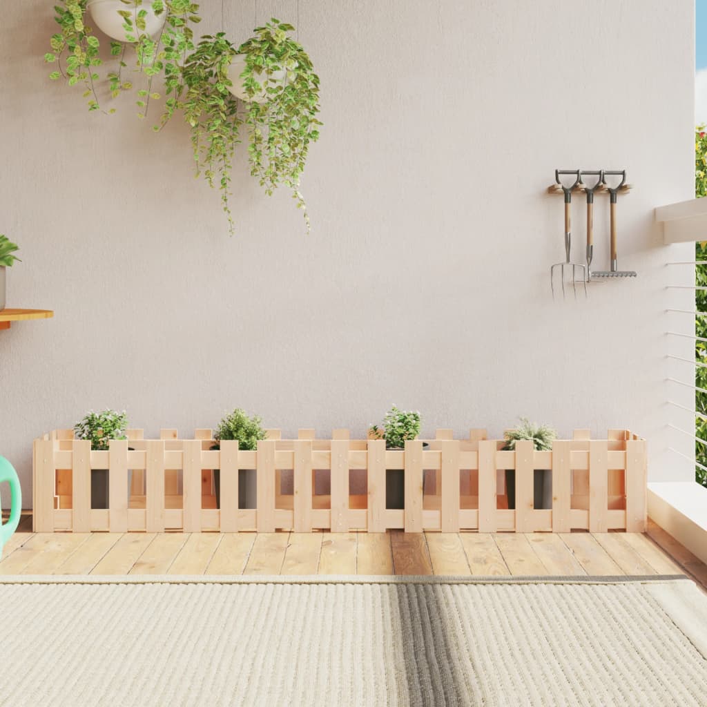 Arriate Elevado Jardín Con Valla Madera Maciza Pino 150X30X30Cm