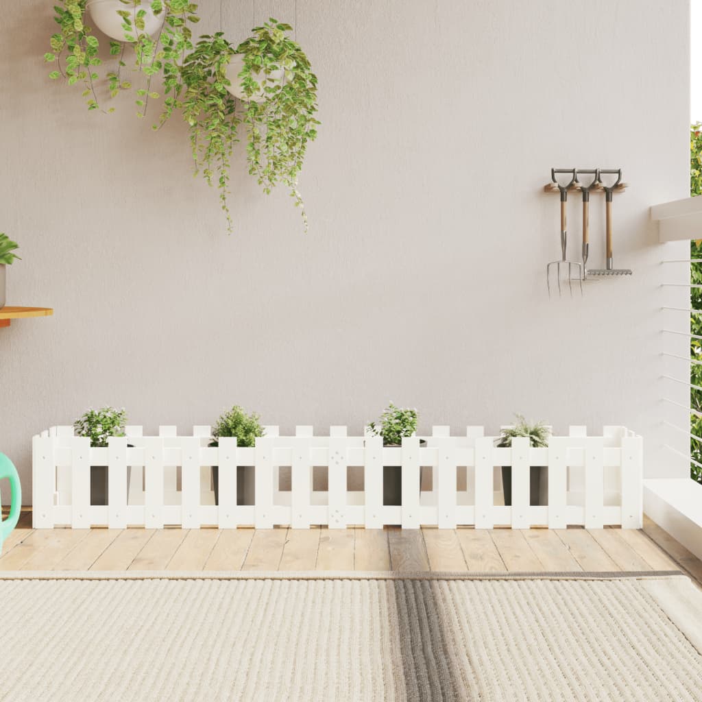 Arriate Elevado Jardín Con Valla Madera Maciza Pino 150X30X30Cm