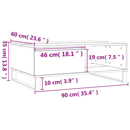 Mesa De Centro Madera De Ingeniería Roble Marrón 90X60X35 Cm