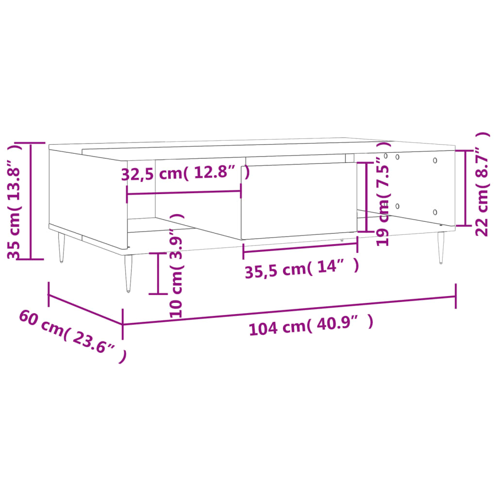 Mesa De Centro Madera De Ingeniería 104X60X35 Cm