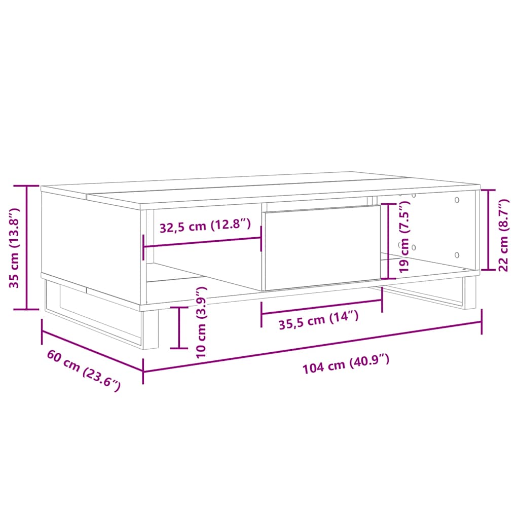 Mesa De Centro Madera De Ingeniería 104X60X35 Cm