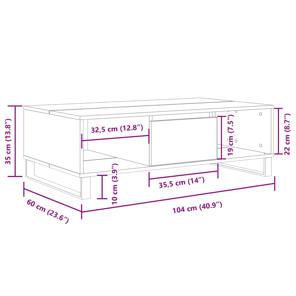 Mesa De Centro Madera De Ingeniería 104X60X35 Cm