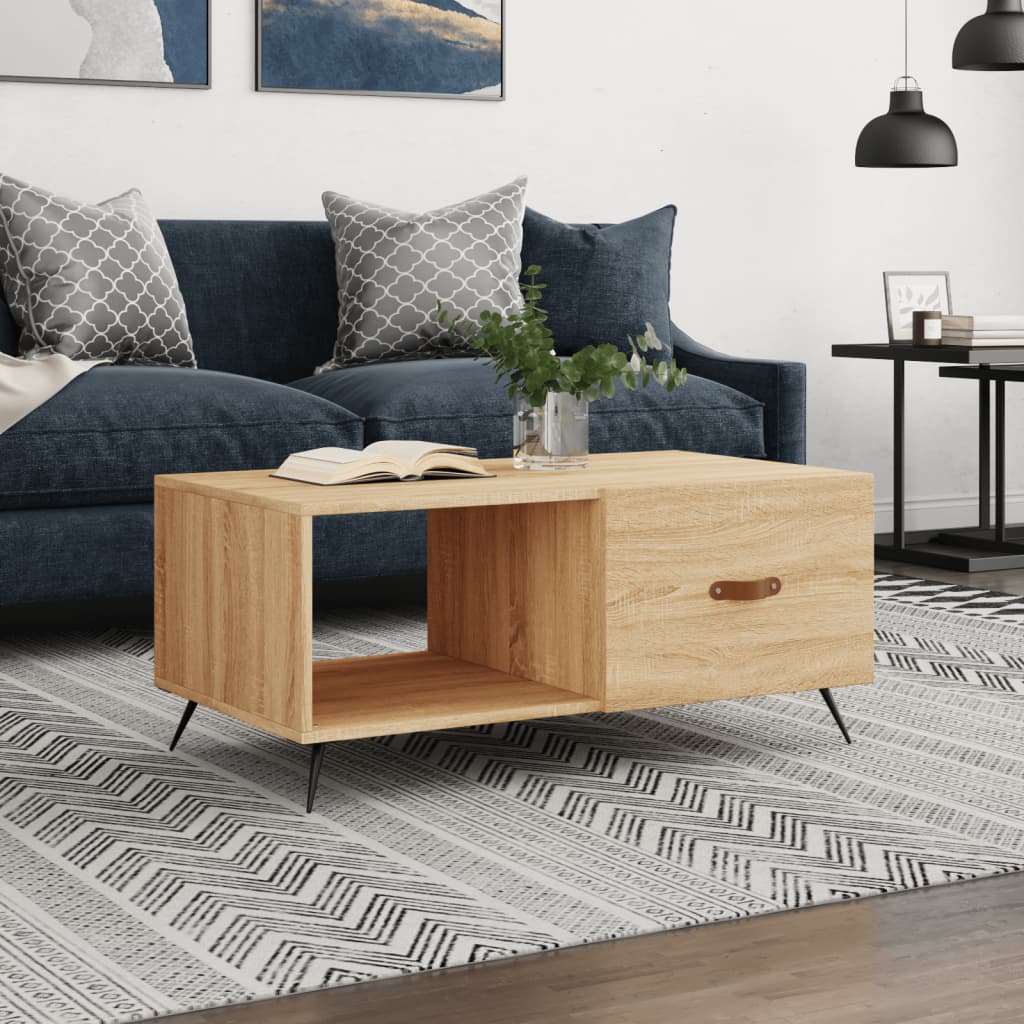 Mesa De Centro Madera Contrachapada Roble Marrón 90X50X40 Cm