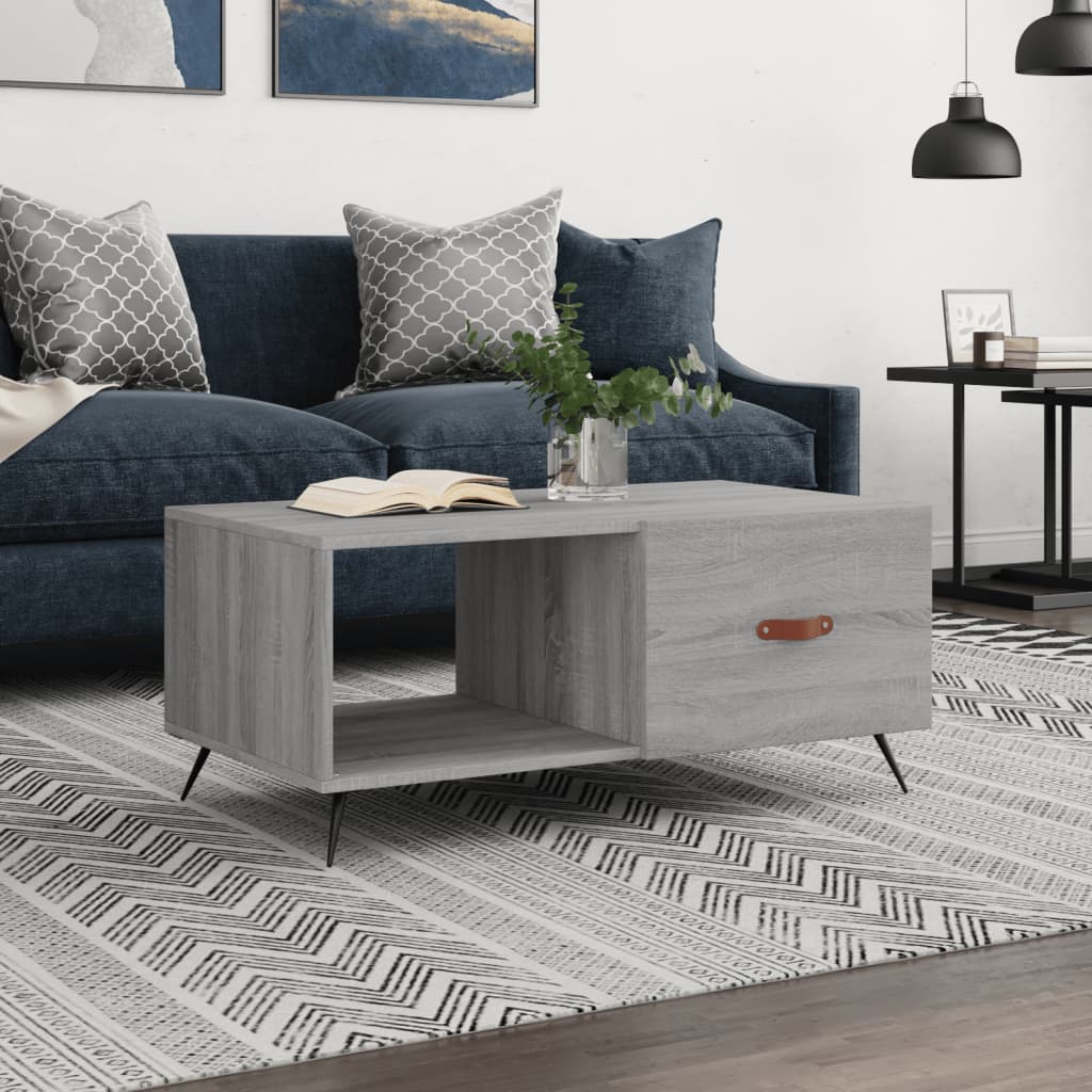 Mesa De Centro Madera Contrachapada Roble Marrón 90X50X40 Cm