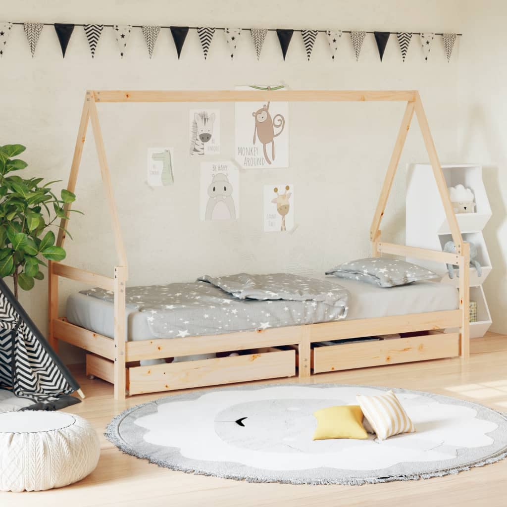 Estructura De Cama Niños Con Cajones Madera Pino 80X200Cm