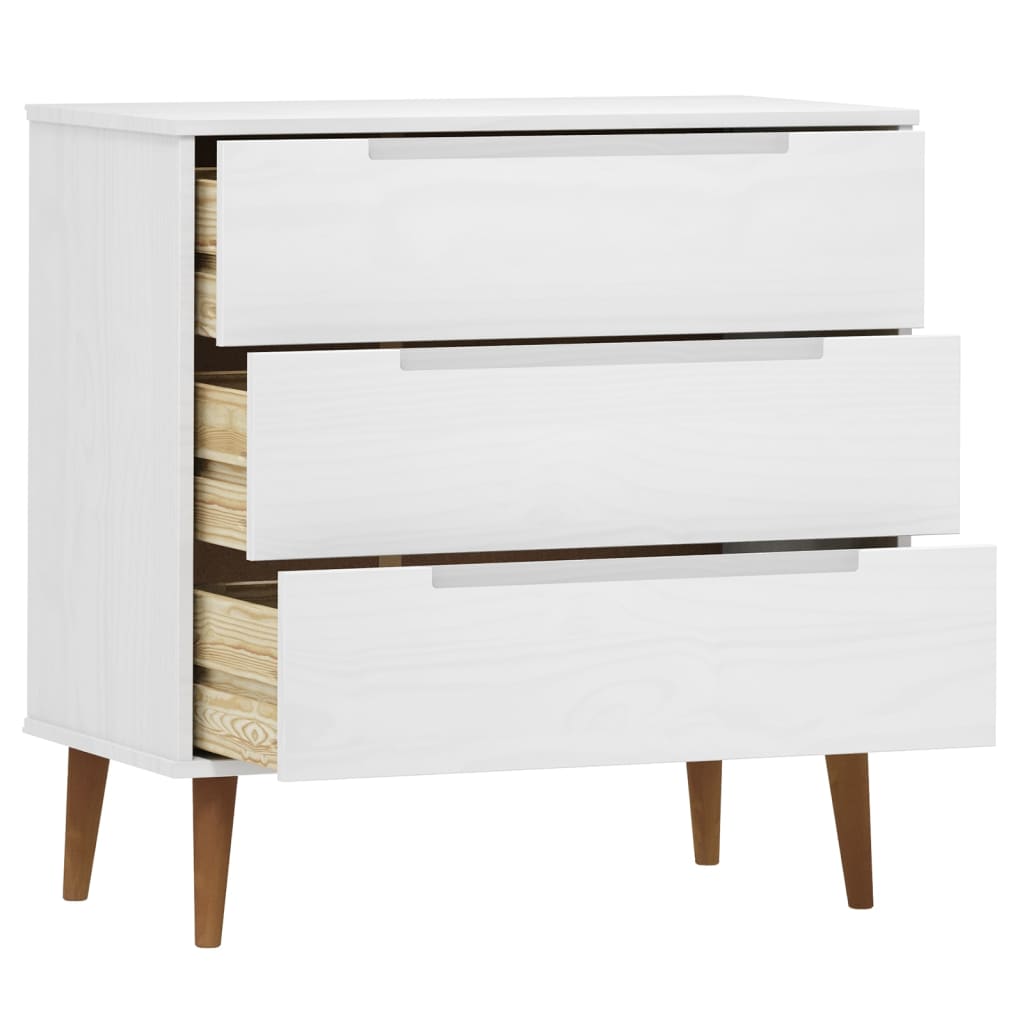 Mesita De Noche Molde Madera Maciza De Pino Blanca 80X40X80 Cm