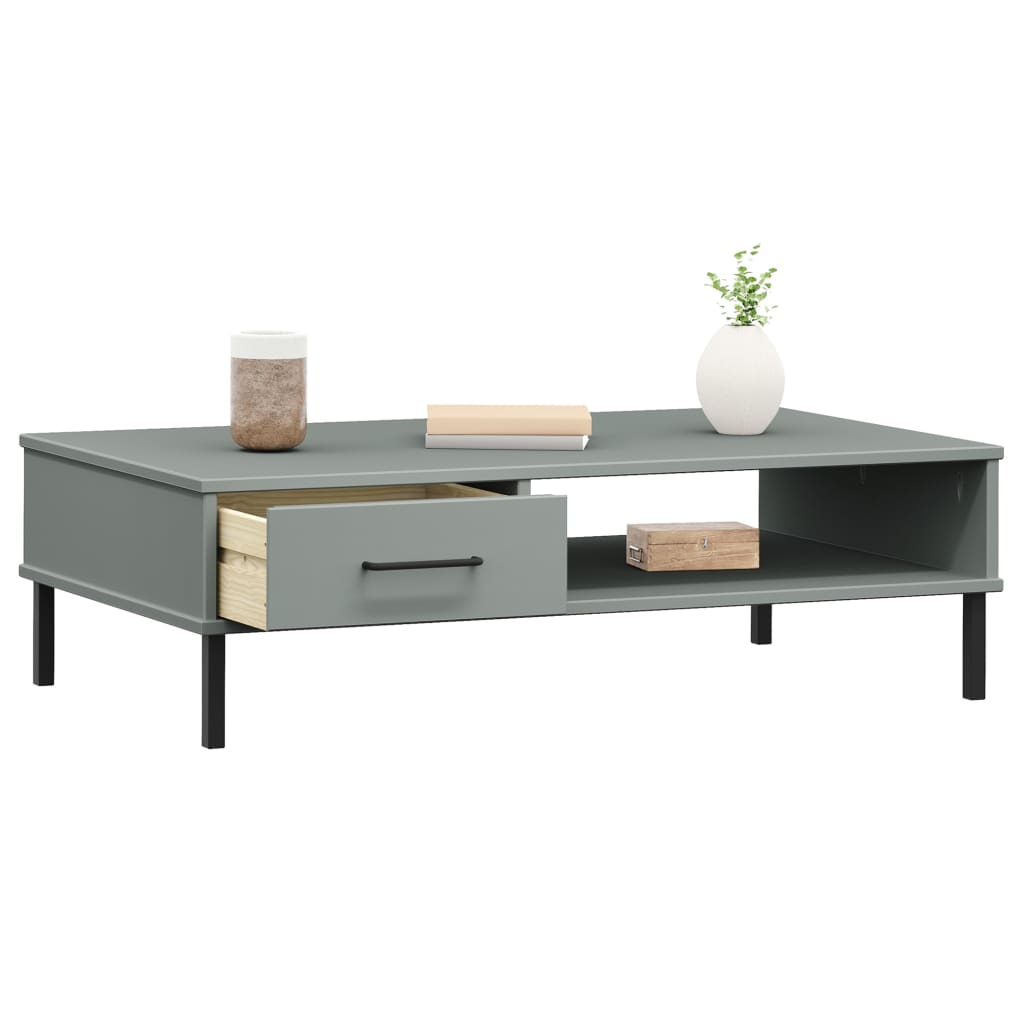 Mesa De Centro Con Patas De Metal Oslo Madera Maciza Pino
