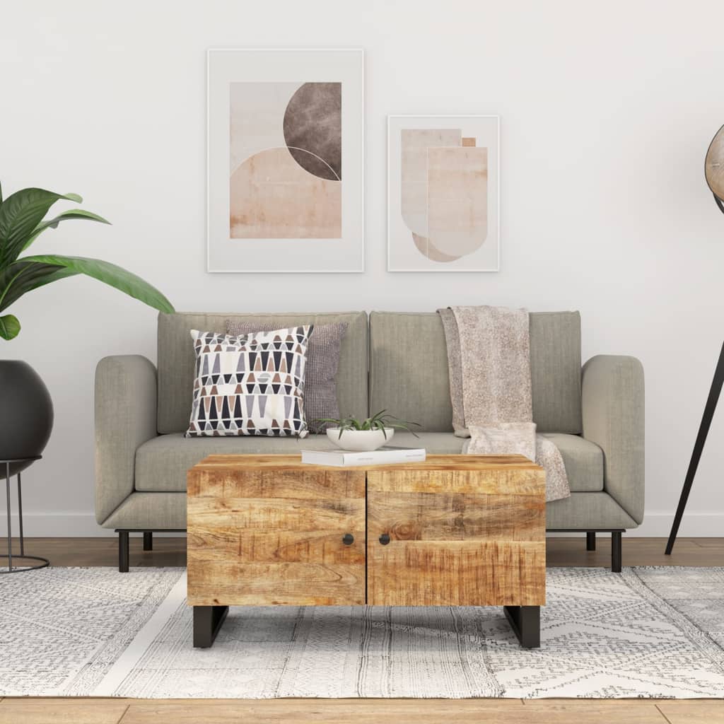 Mesa De Centro Madera Maciza Acacia Y Contrachapada 80X50X40 Cm