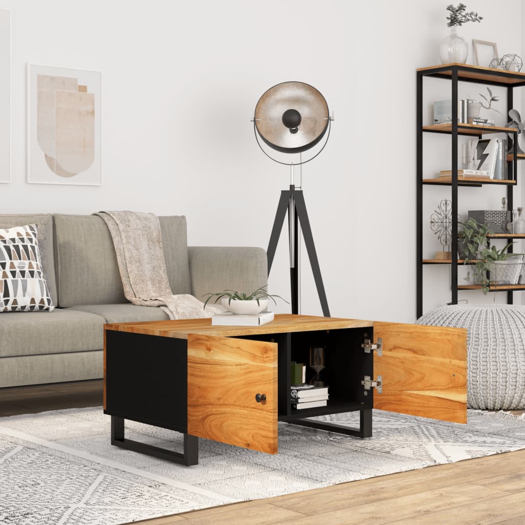 Mesa De Centro Madera Maciza Acacia Y Contrachapada 80X50X40 Cm