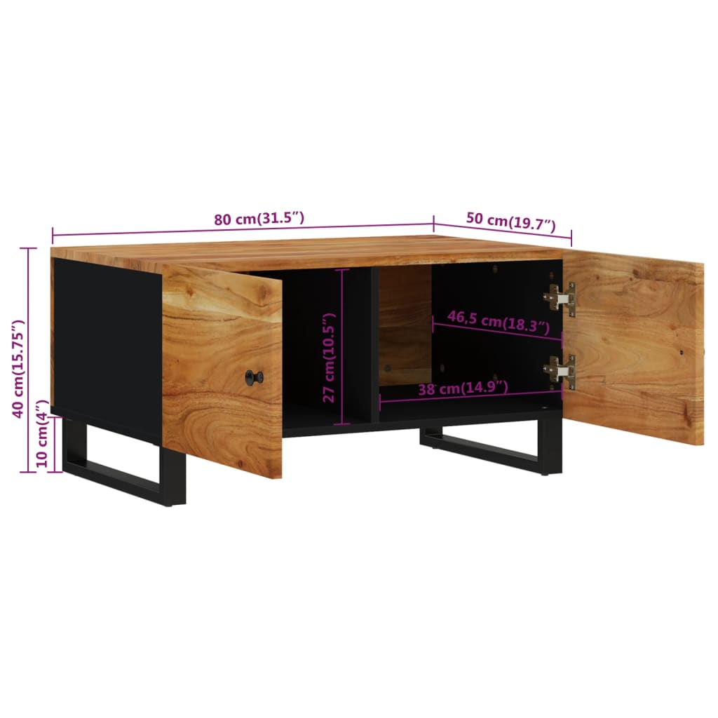 Mesa De Centro Madera Maciza Acacia Y Contrachapada 80X50X40 Cm