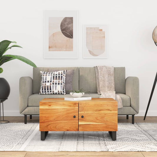 Mesa De Centro Madera Maciza Acacia Y Contrachapada 80X50X40 Cm
