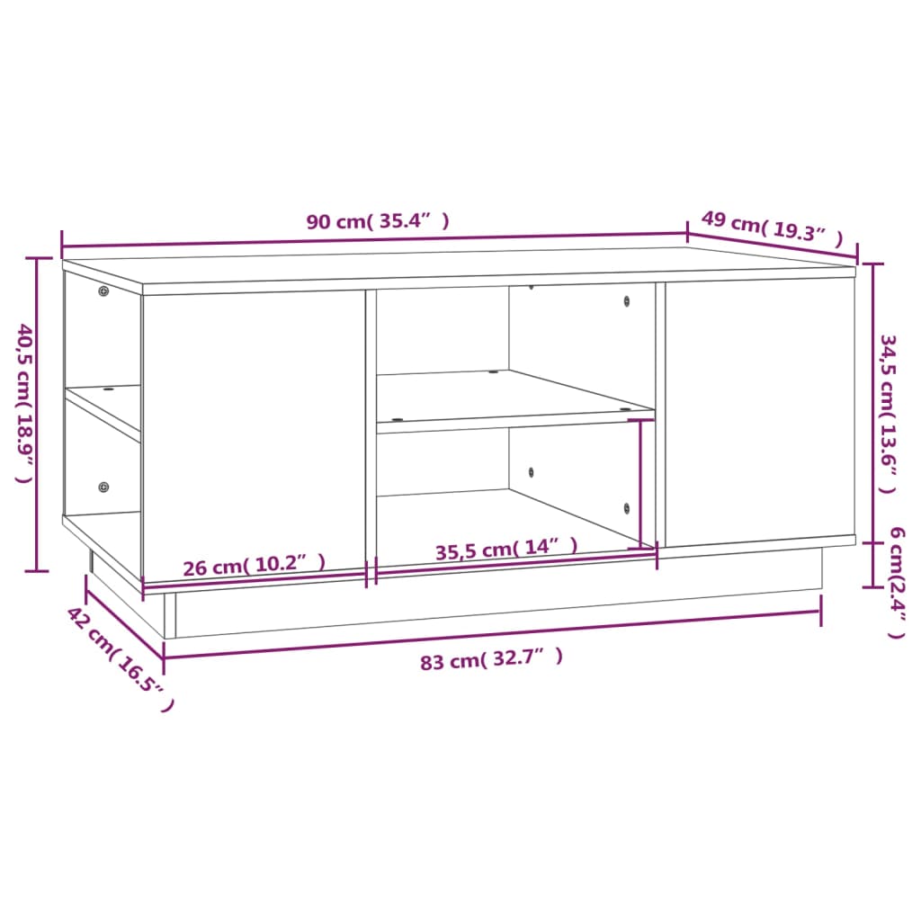 Mesa De Centro Madera Maciza De Pino 90X49X40,5 Cm