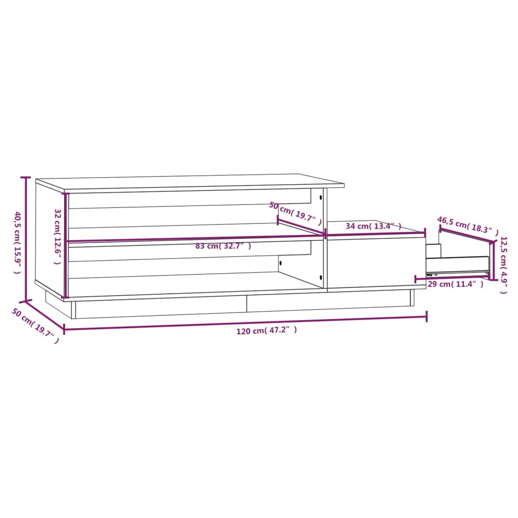 Mesa De Centro Madera Maciza De Pino 120X50X40,5 Cm