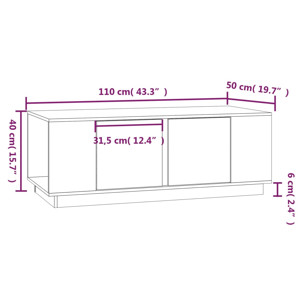 Mesa De Centro De Madera Maciza De Pino 110X50X40 Cm
