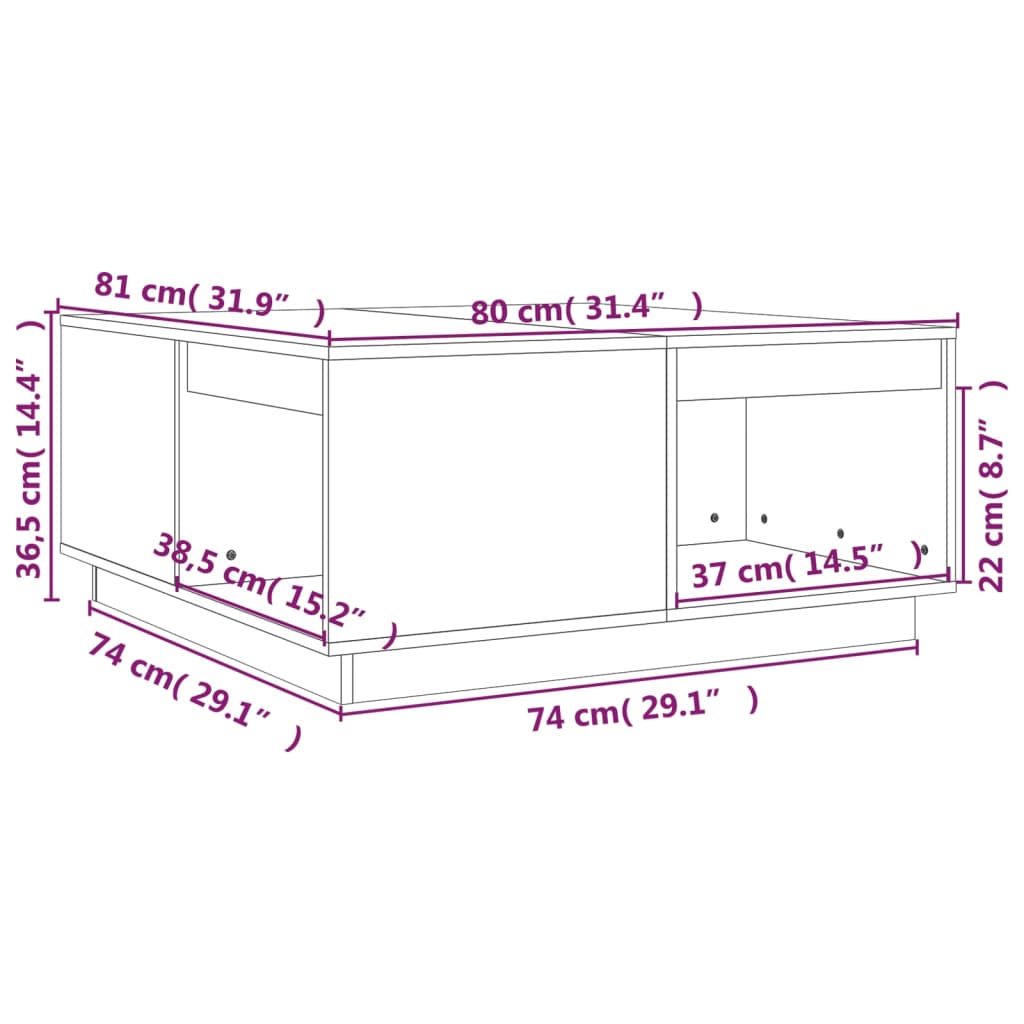 Mesa De Centro De Madera Maciza De Pino 80X81X36,5 Cm