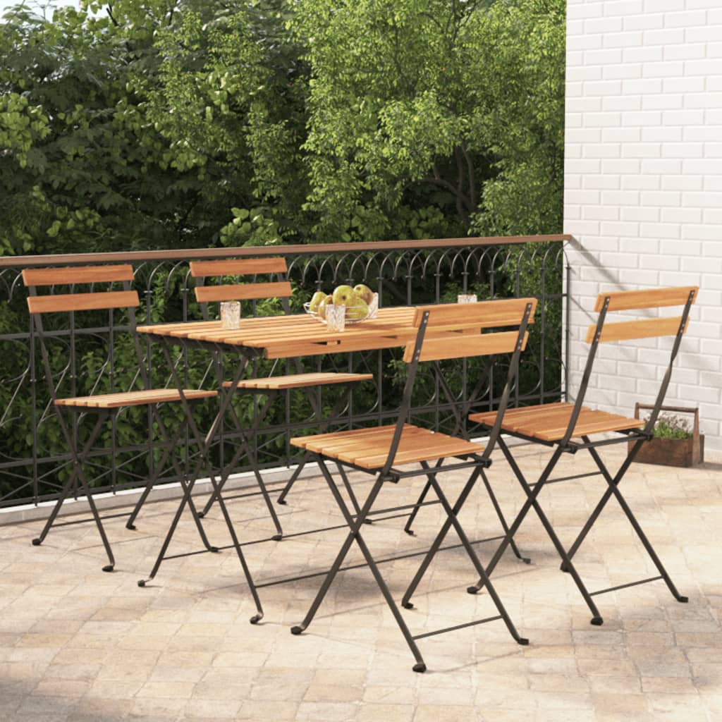 Muebles Cafetería Plegables 7 Pzas Madera Maciza Acacia Y Acero