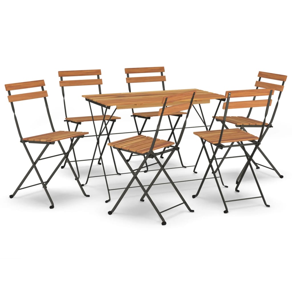 Muebles Cafetería Plegables 7 Pzas Madera Maciza Acacia Y Acero