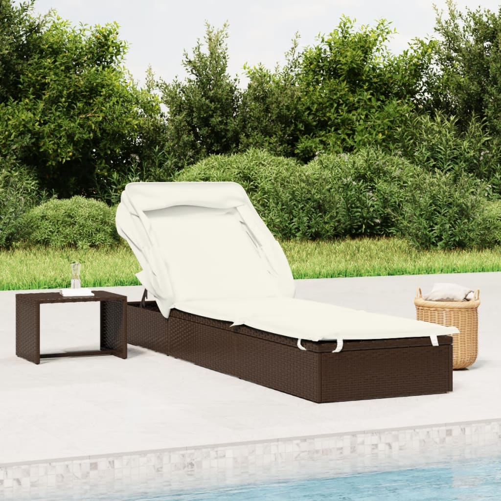 Tumbona Con Toldo Plegable Ratán Sintético 213X63X97Cm