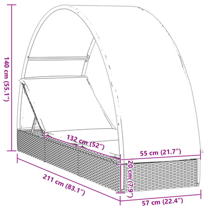 Tumbona Con Toldo Redondo Ratán Sintético 211X57X140 Cm