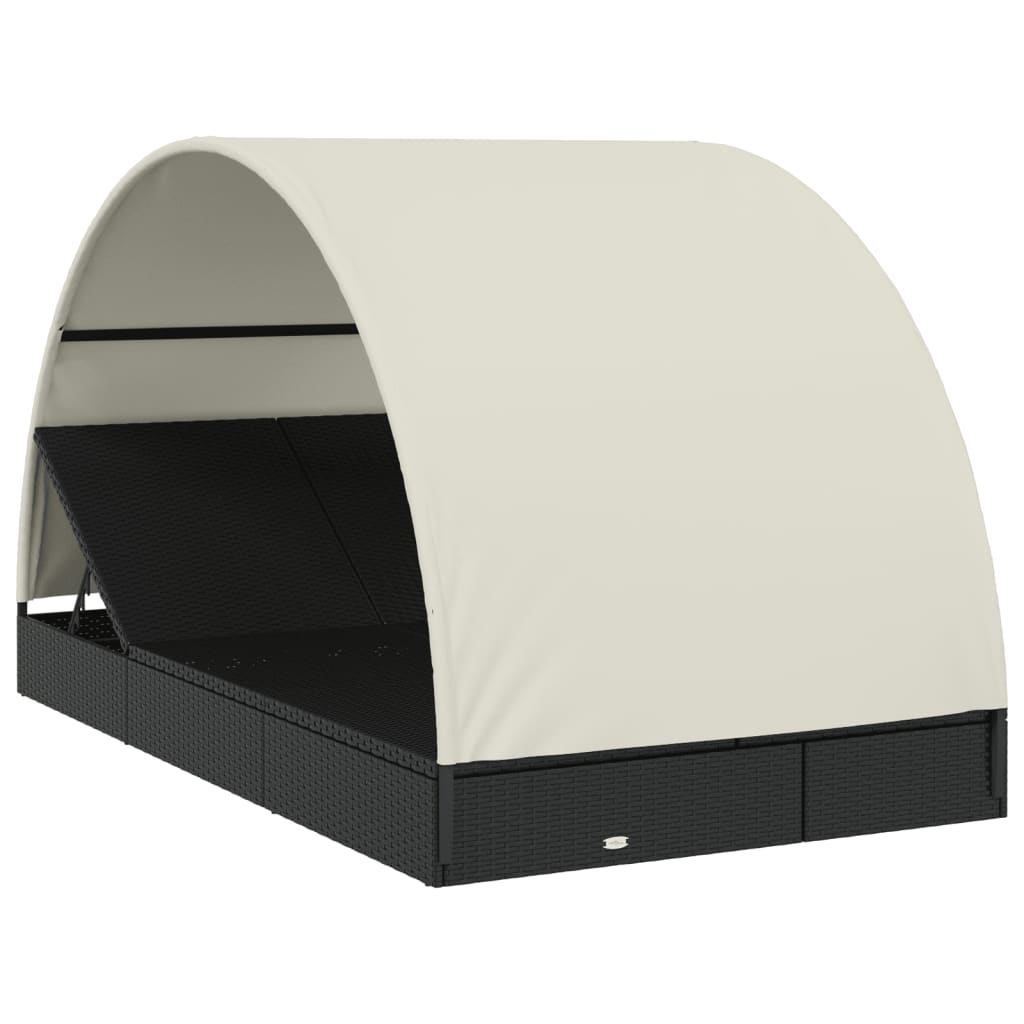 Tumbona 2 Personas Toldo Redondo Ratán Pe Negro 211X112X140 Cm
