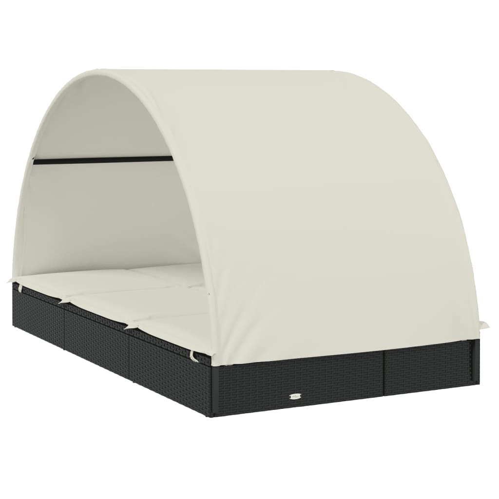 Tumbona 2 Personas Toldo Redondo Ratán Pe Negro 211X112X140 Cm