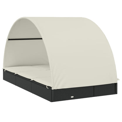 Tumbona 2 Personas Toldo Redondo Ratán Pe Negro 211X112X140 Cm
