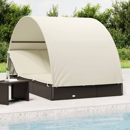 Tumbona 2 Personas Toldo Redondo Ratán Pe Negro 211X112X140 Cm