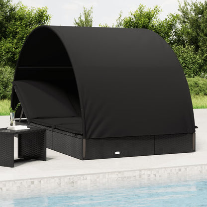Tumbona 2 Personas Toldo Redondo Ratán Pe Negro 211X112X140 Cm