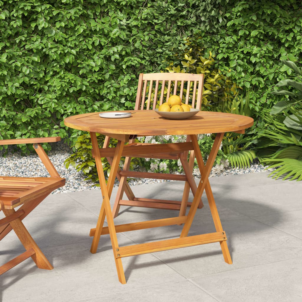 Mesa De Jardín Plegable Madera Maciza De Acacia 90X90X75 Cm