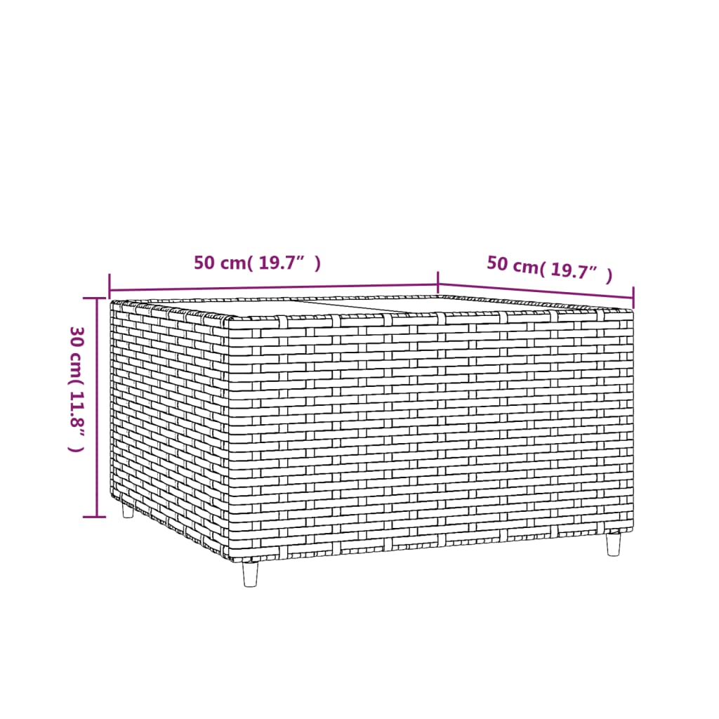 Mesa De Centro Jardín Cuadrada Ratán Sintético 50X50X30 Cm
