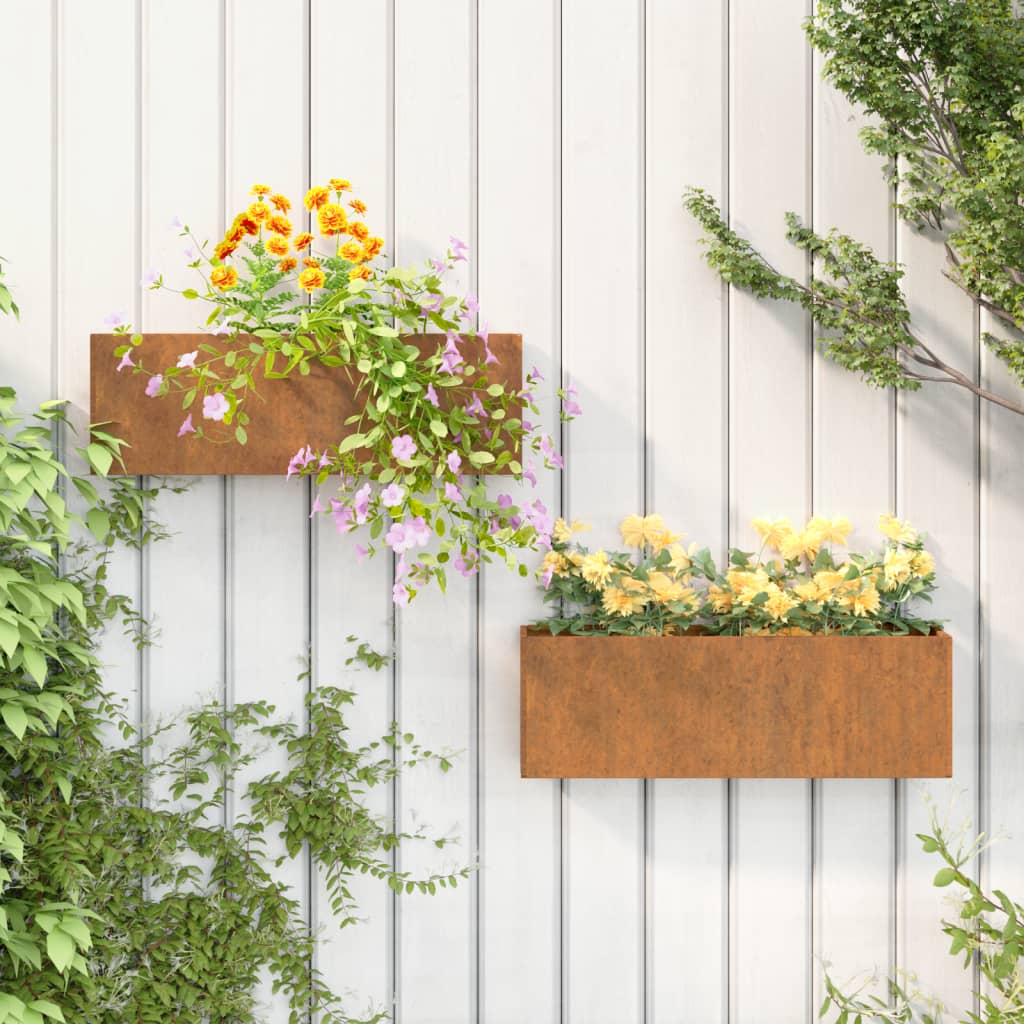 Jardineras De Pared 2 Uds Acero Corten Oxidado 53X10X17 Cm