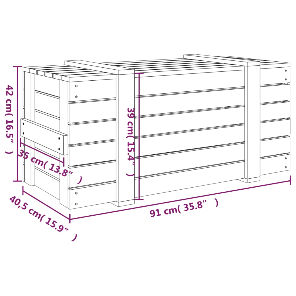 Caja Almacenaje Madera Maciza Pino 91X40,5X42 Cm