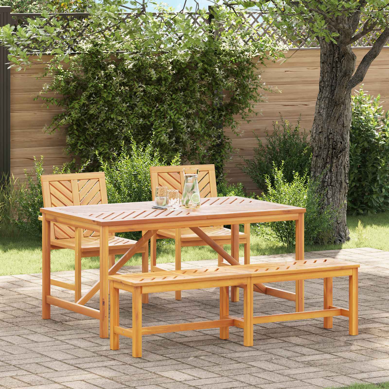 Conjunto De Comedor De Jardín 3 Pcs Marrón