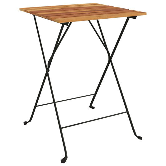 Mesa De Cafetería Plegable Teca Maciza Y Acero 55X54X71 Cm