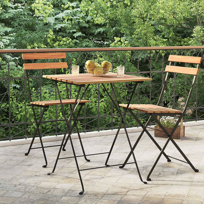 Mesa De Cafetería Plegable Teca Maciza Y Acero 55X54X71 Cm