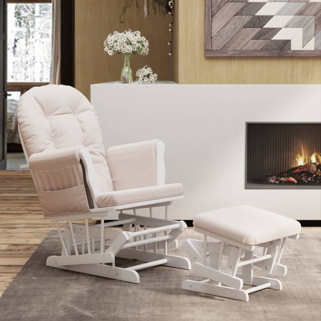 Sillón De Lactancia Con Taburete Tela Gris Claro