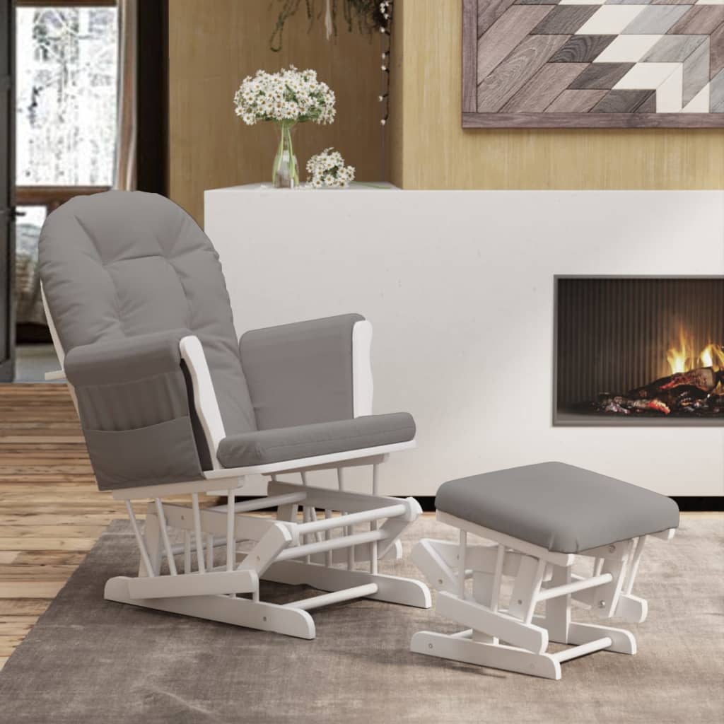 Sillón De Lactancia Con Taburete Tela Gris Claro