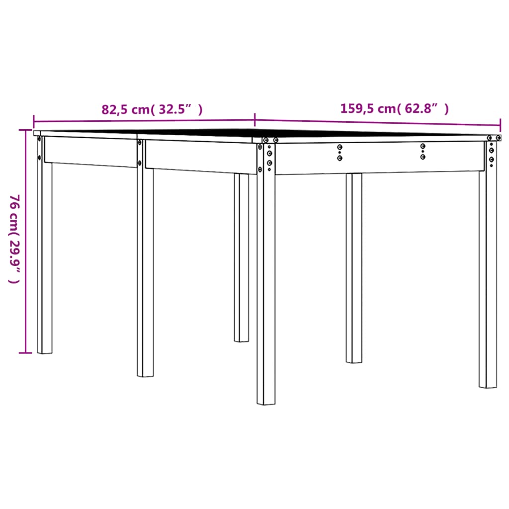 Mesa De Jardín Madera Maciza De Pino 159,5X82,5X76 Cm